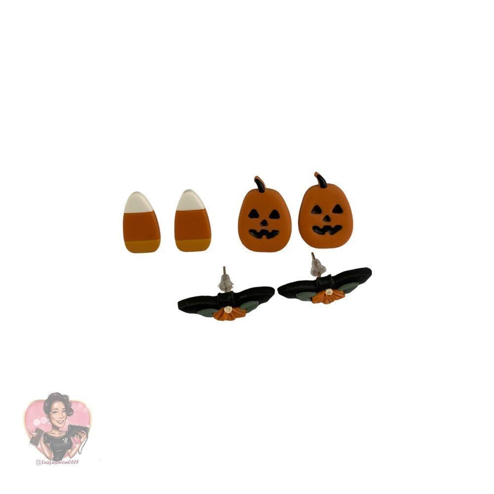 HOLA PETUN CANDY CORN, PUMPKIN & BAT STUD SET